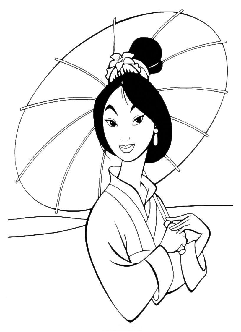 Coloriage Mulan guerrière en armure dorée - Mulan à imprimer