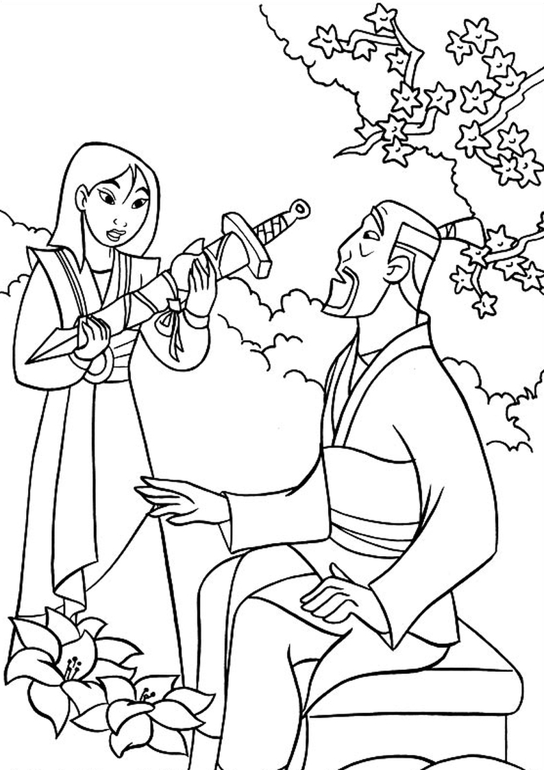 Coloriage Mulan Et Son Père Fa Zhou - Mulan à imprimer