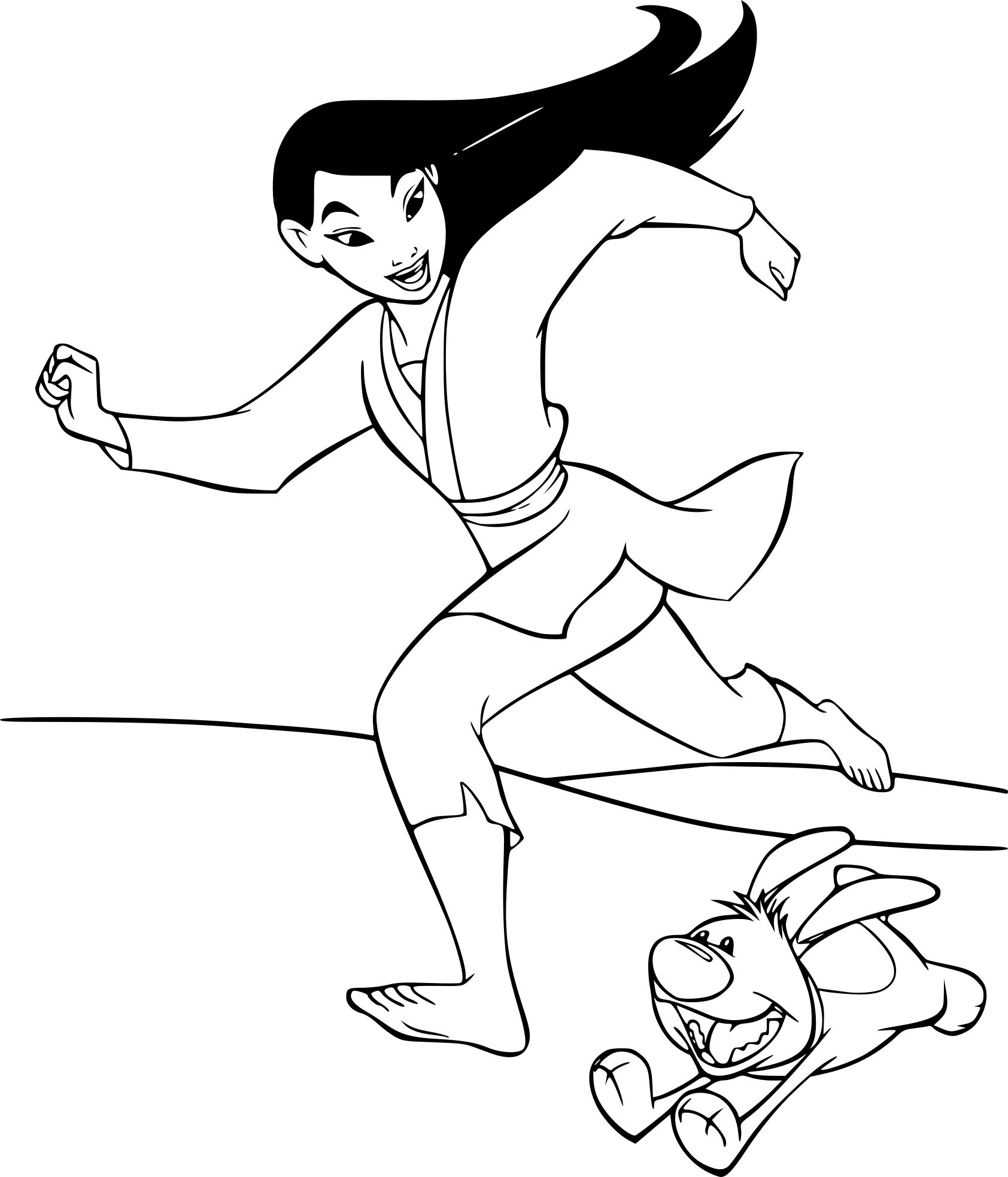 Coloriage Mulan Fait Une Course - Mulan à imprimer