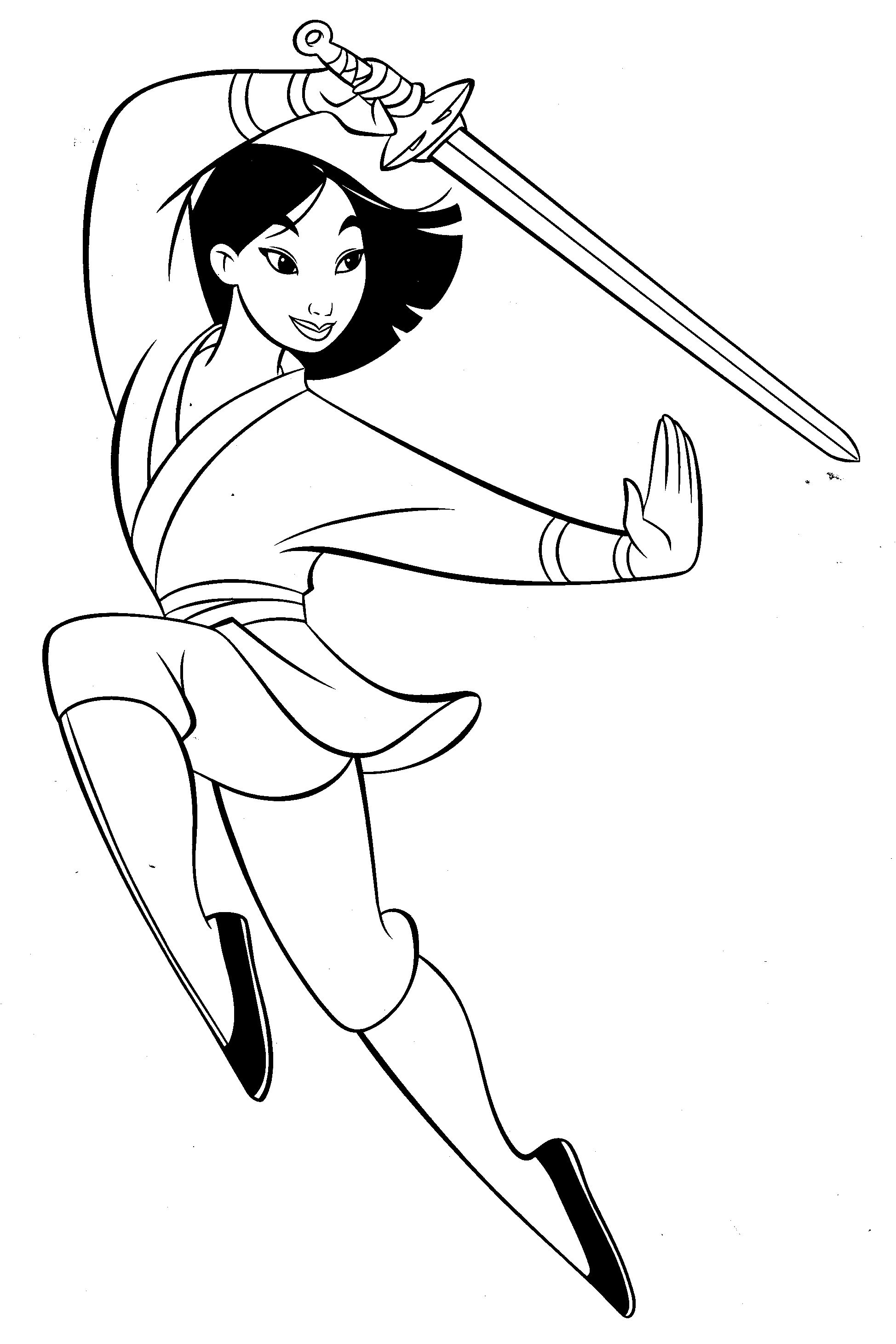 Coloriage Mulan La Combattante Avec Une Épée - Mulan à imprimer