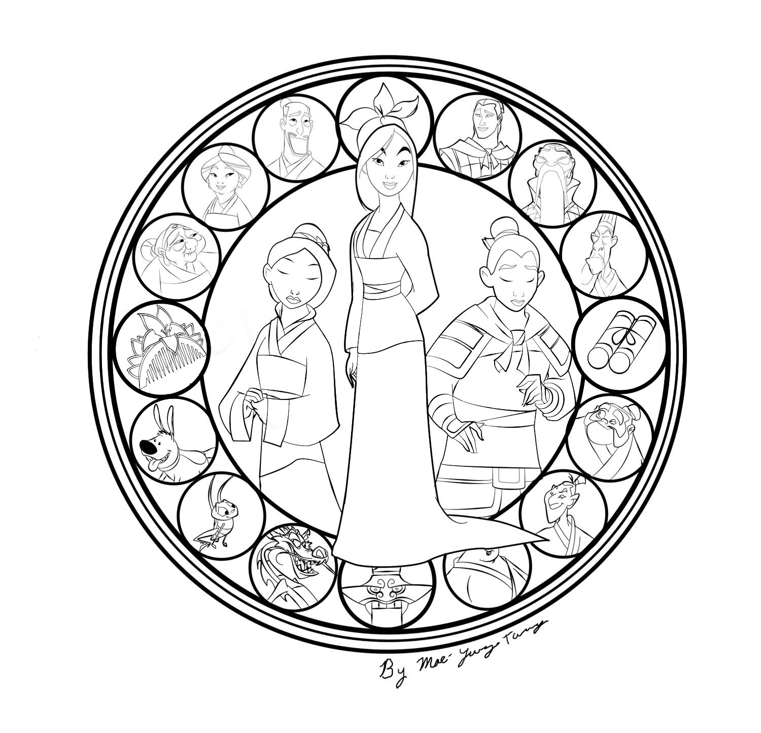 Coloriage Mulan Mandala Disney - Mulan à imprimer