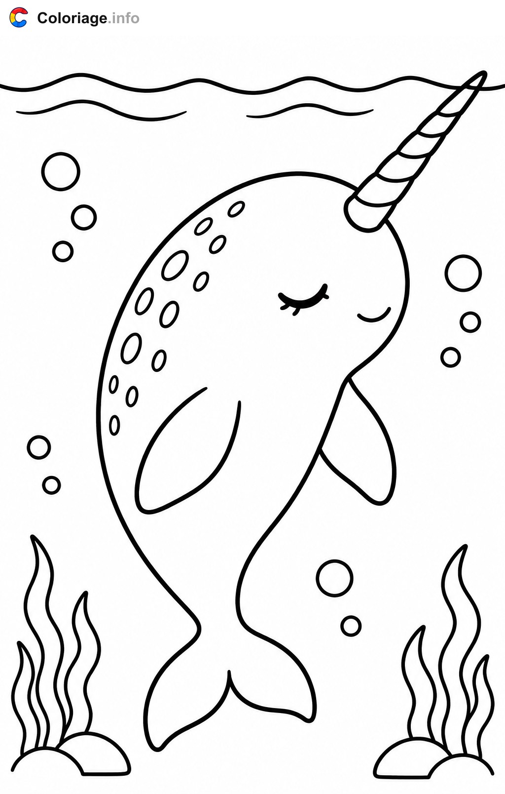 Sleeping Narwhal — Coloring page to print