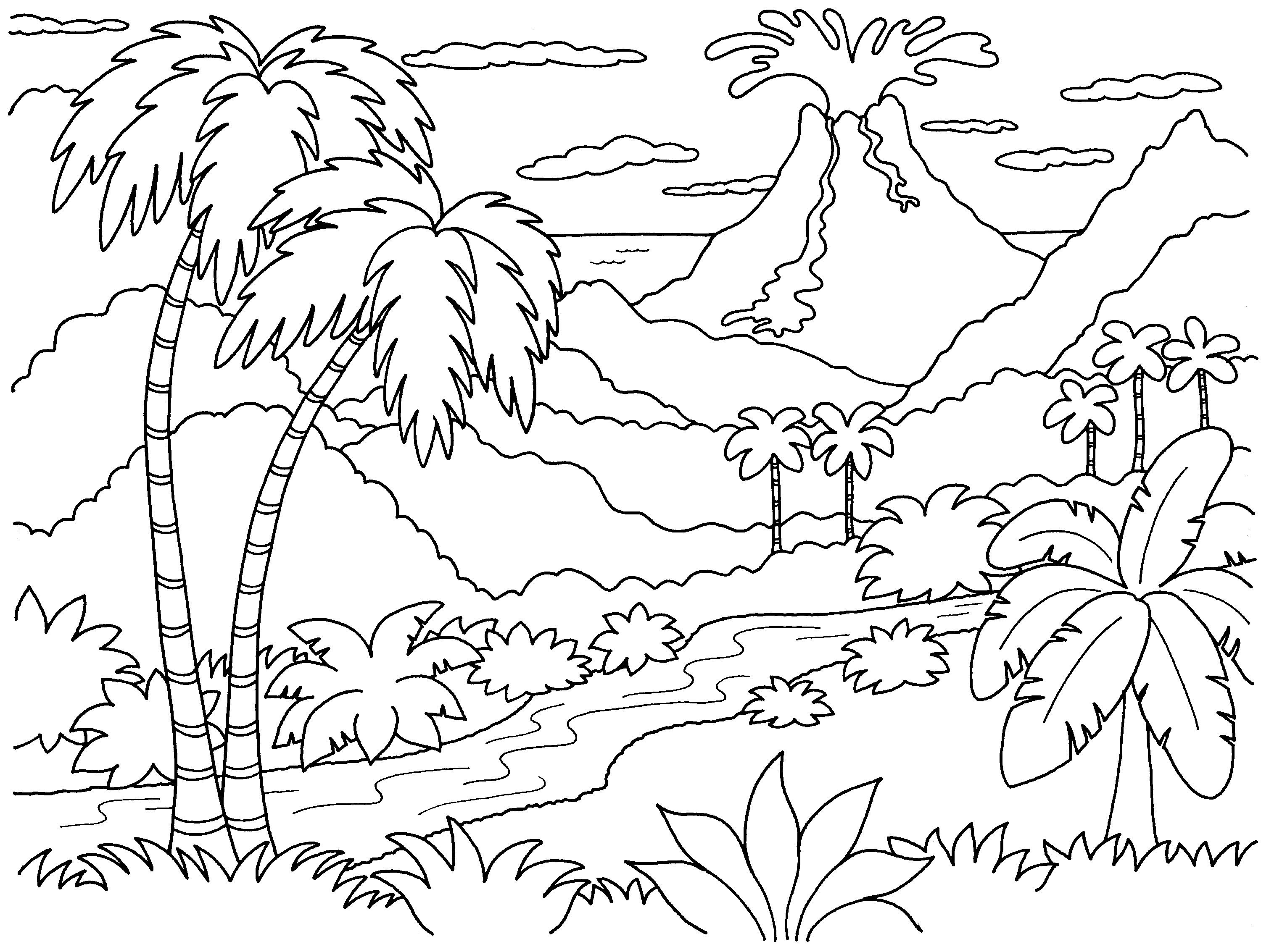 Coloriage Nature Paysage Volcan - Nature à imprimer