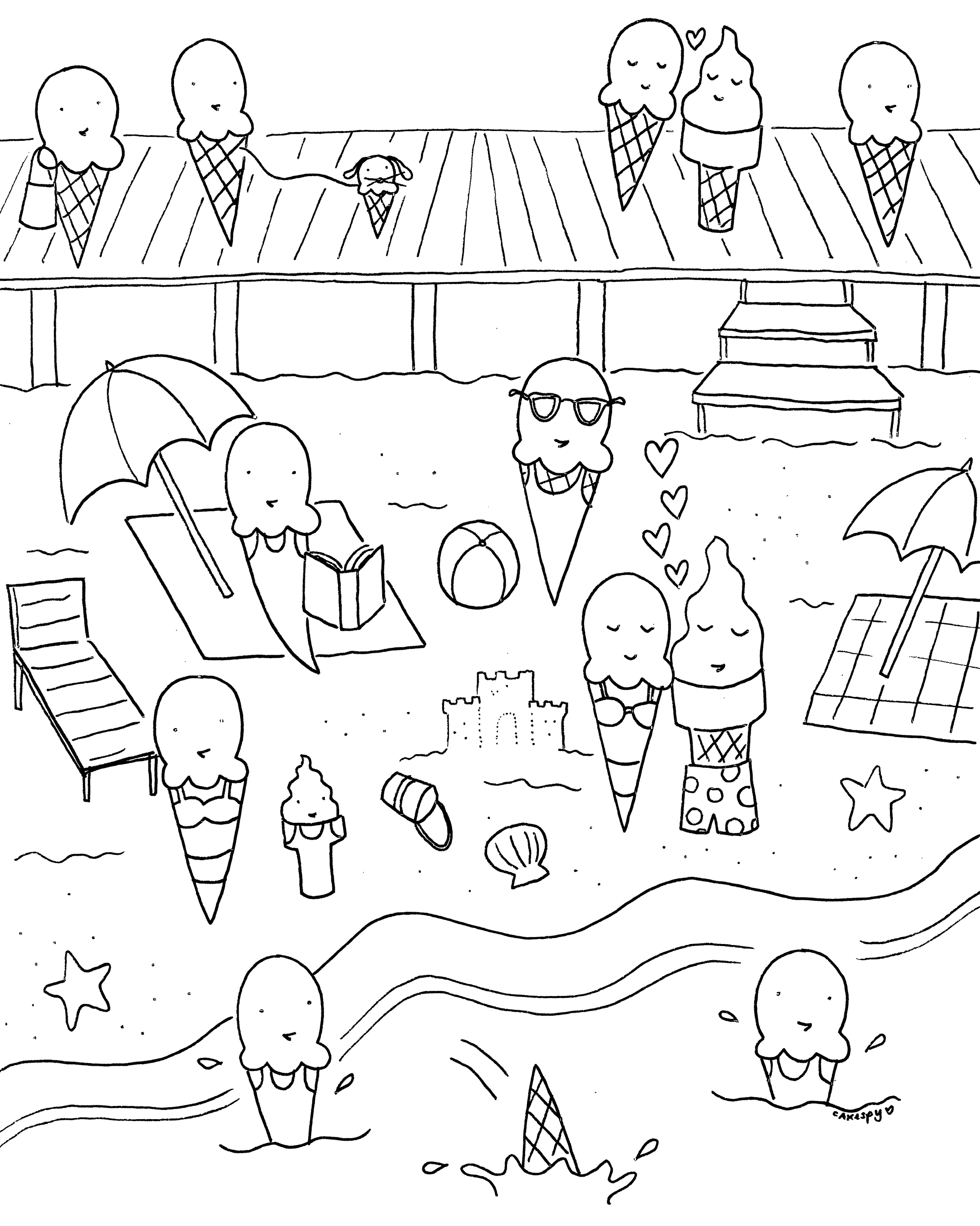 Coloriage Nature Plage Crème Glacee Vacances - Nature à imprimer