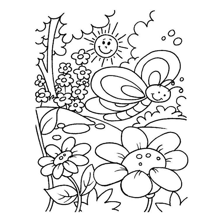 Coloriage Nature Printemps Soleil Fleurs - Nature à imprimer