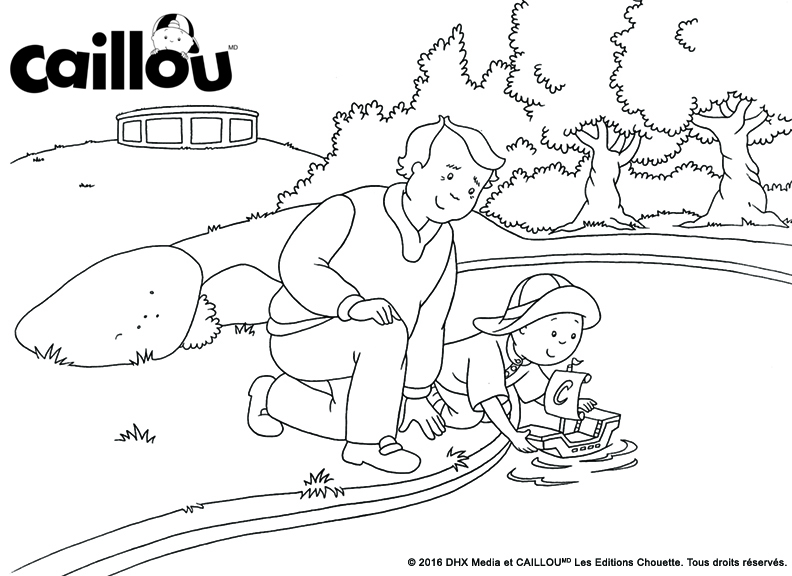 Coloriage Naviguer Dans Le Parc Avec Un Jouet Bateau Caillou Et Papi - Caillou à imprimer