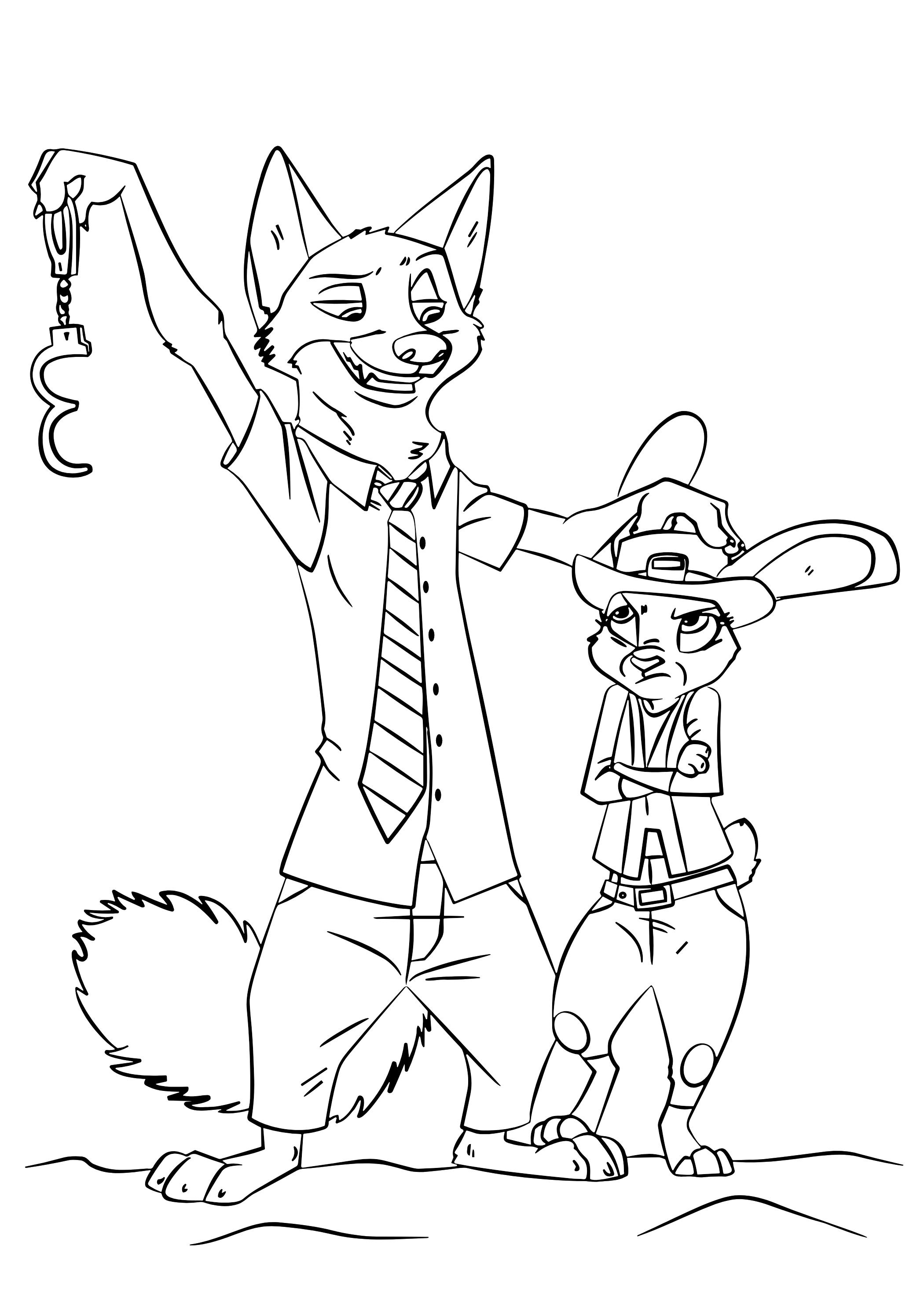 Coloriage Nick Et Judy De Zootopie En Noir Et Blanc - Zootopie à imprimer