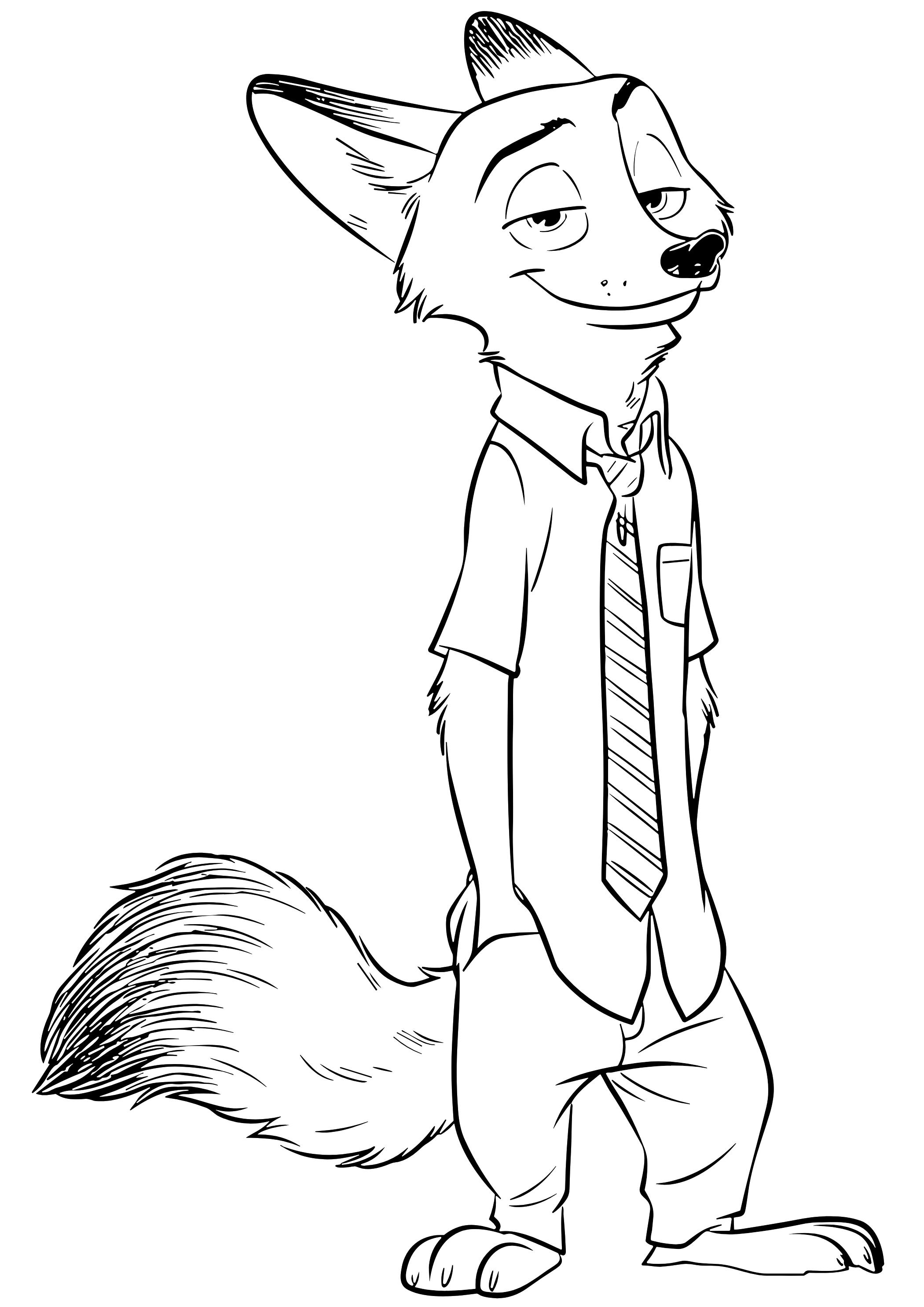 Coloriage Nick Wilde Debout En Chemise Et Cravate - Zootopie à imprimer