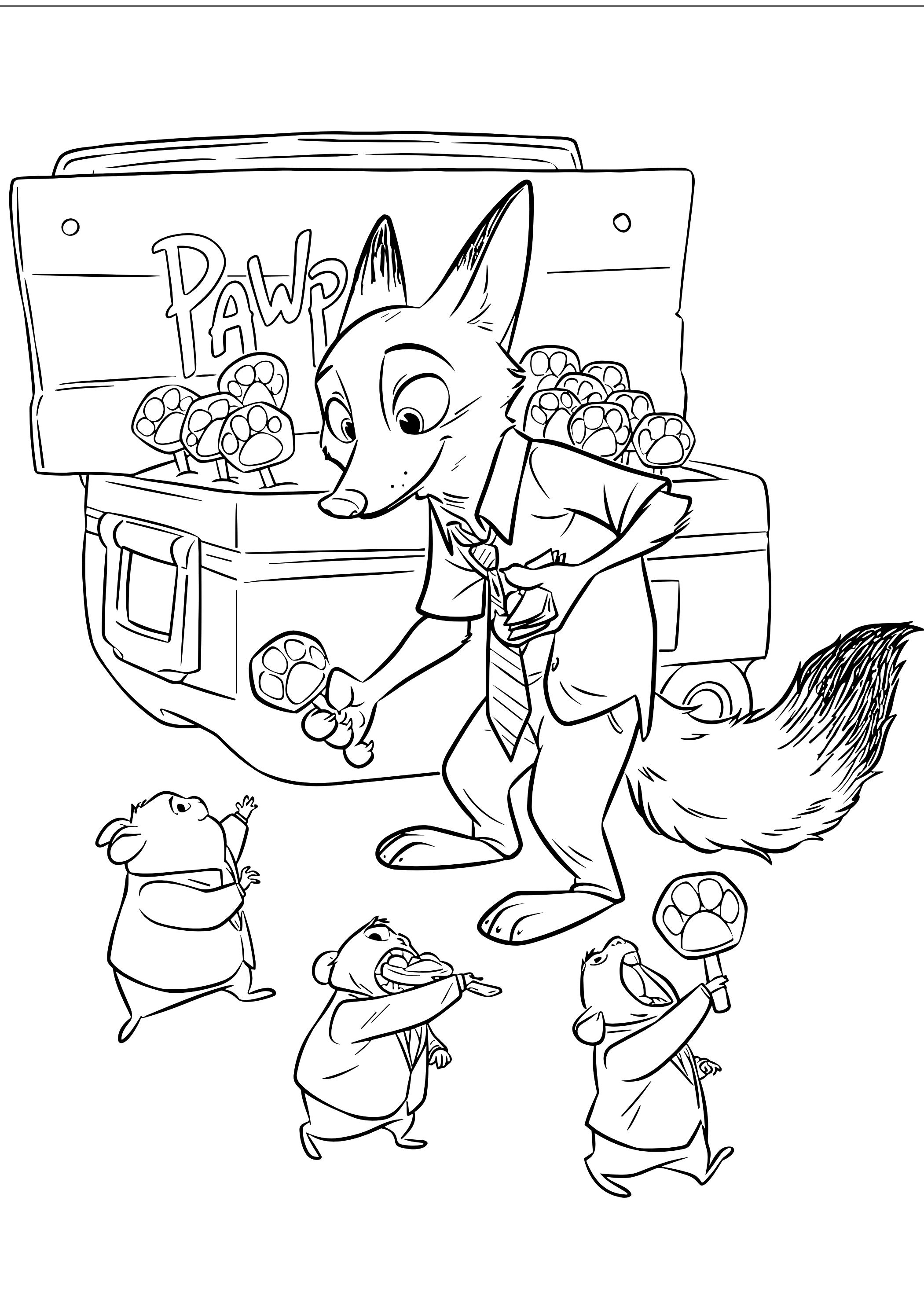 Coloriage Nick Wilde Vendant Des Glaces Dans Zootopie - Zootopie à imprimer