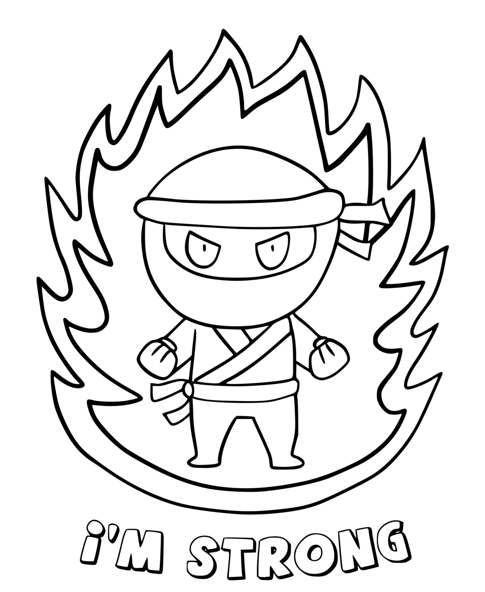 Coloriage Ninja En Feu Je Suis Fort - Ninja à imprimer
