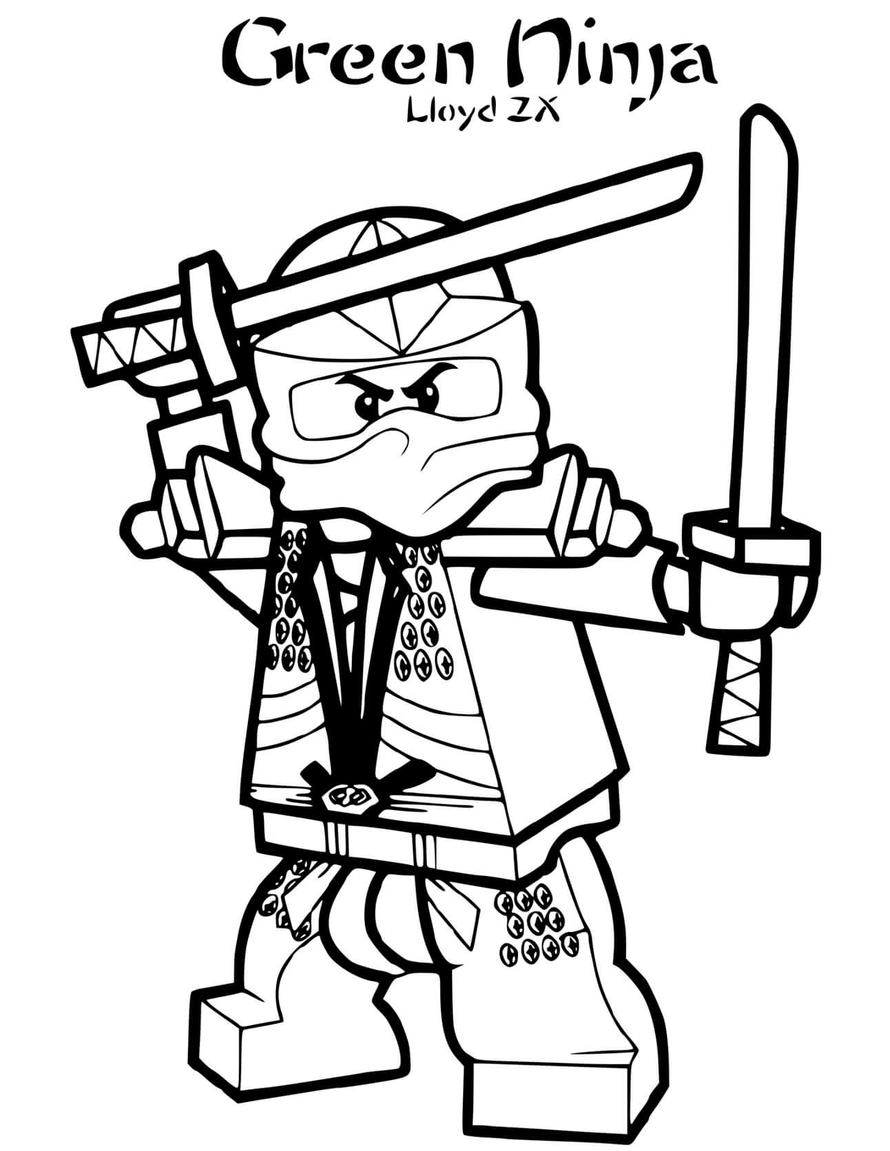 Coloriage Guerrier Vert Ninjago en Action - Ninja à imprimer