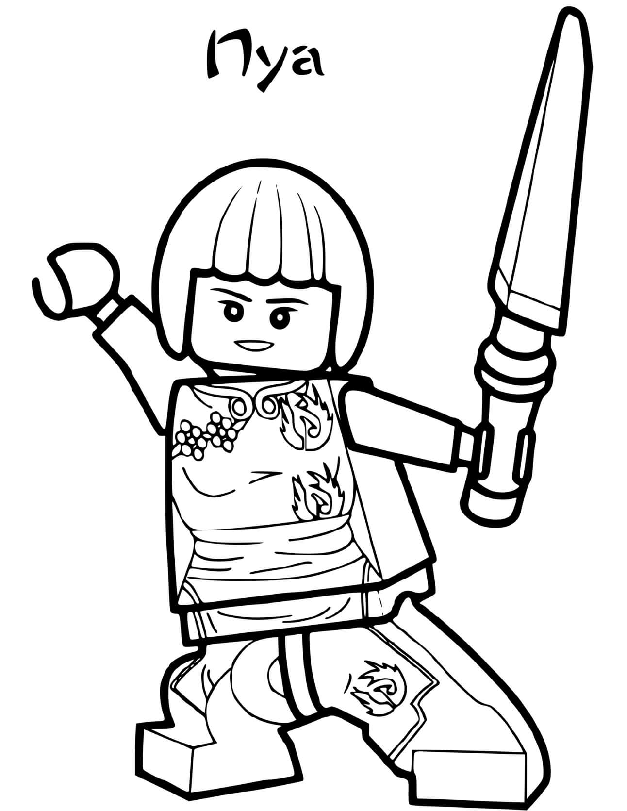 Coloriage Ninja Nya de Ninjago au Combat - Ninja à imprimer