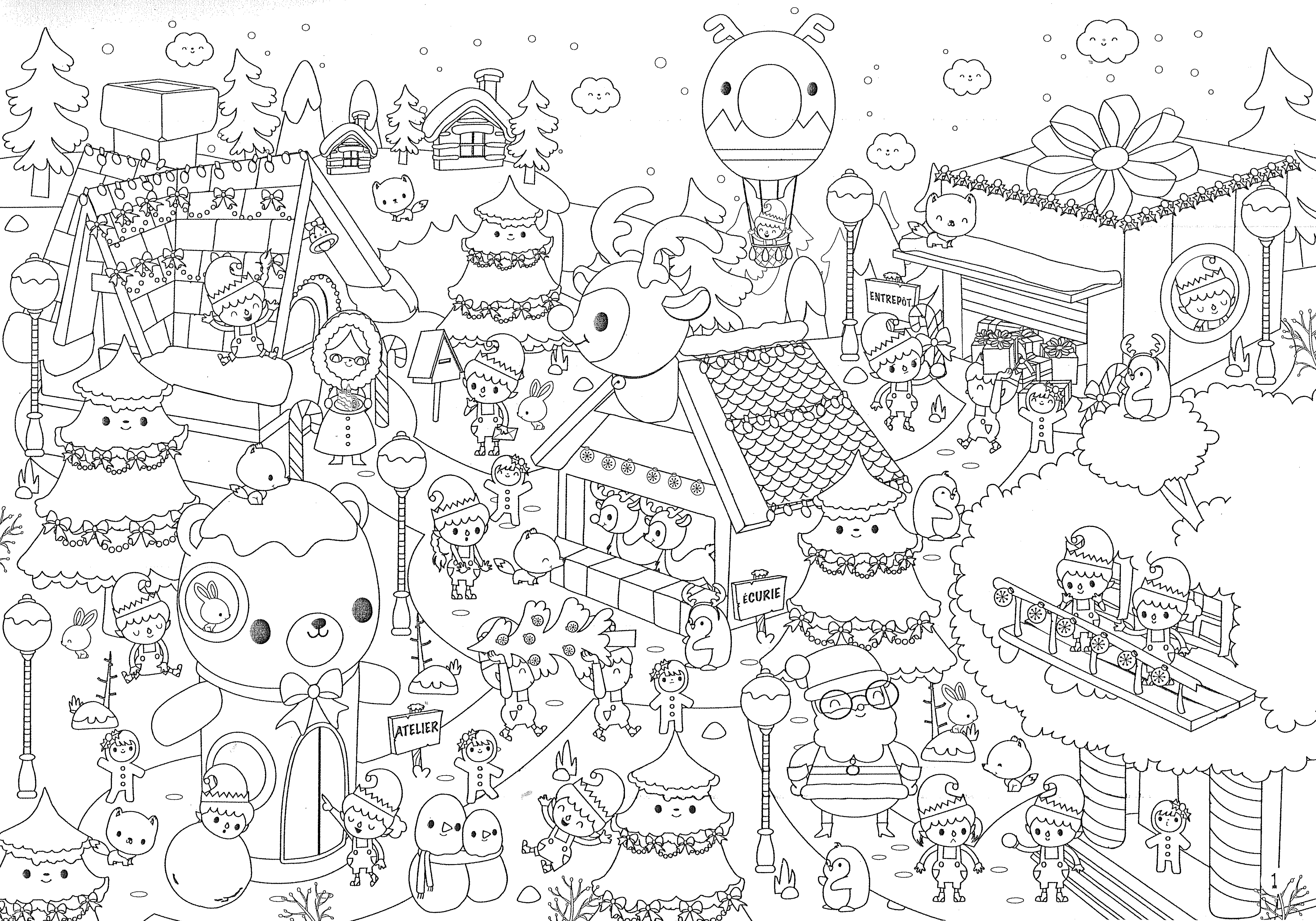 Coloriage Noël Adulte Amusant Enfant Paysage - Noël à imprimer