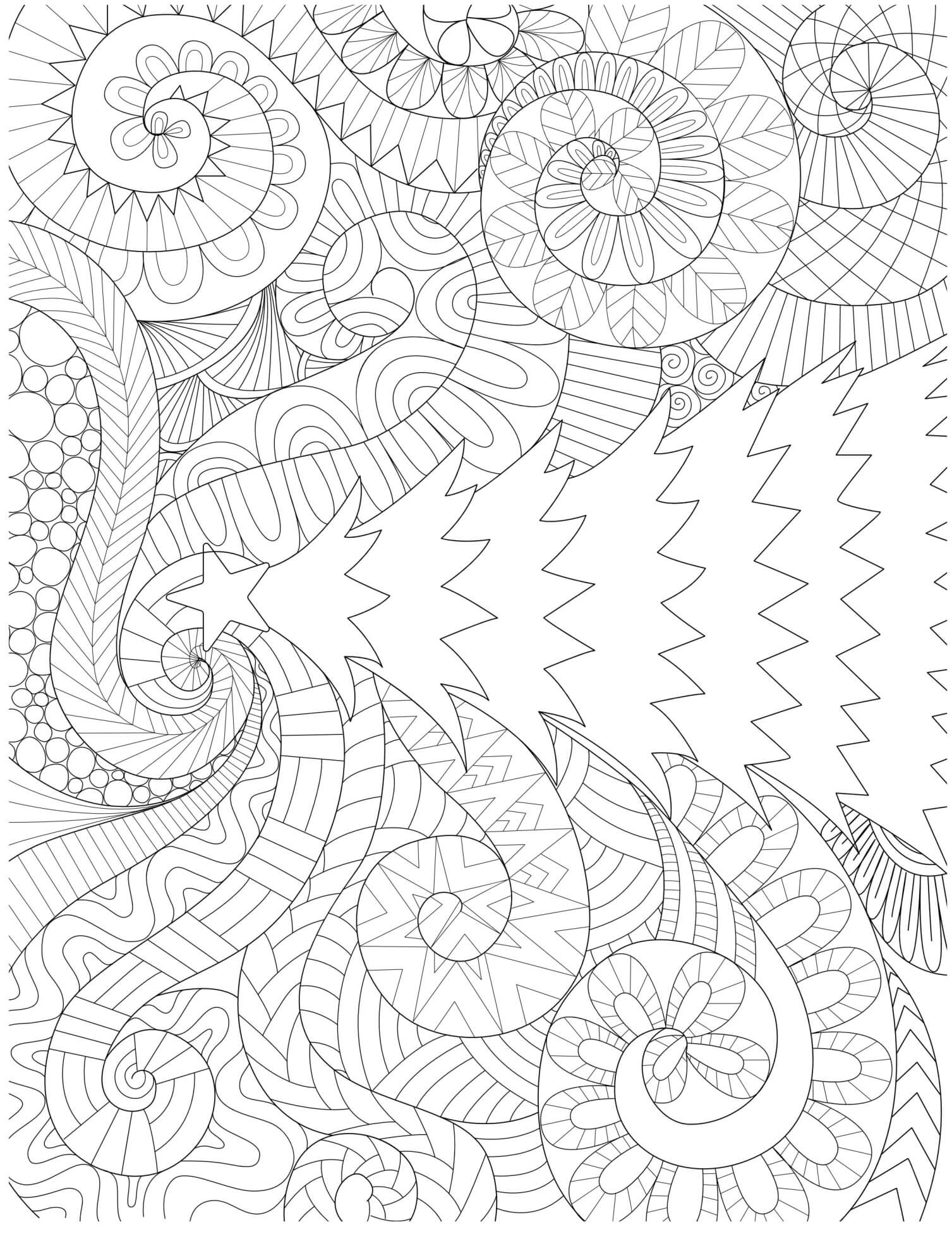 Coloriage Noël Mandala Sapin Patterned Swirl Background - Noël adulte à imprimer