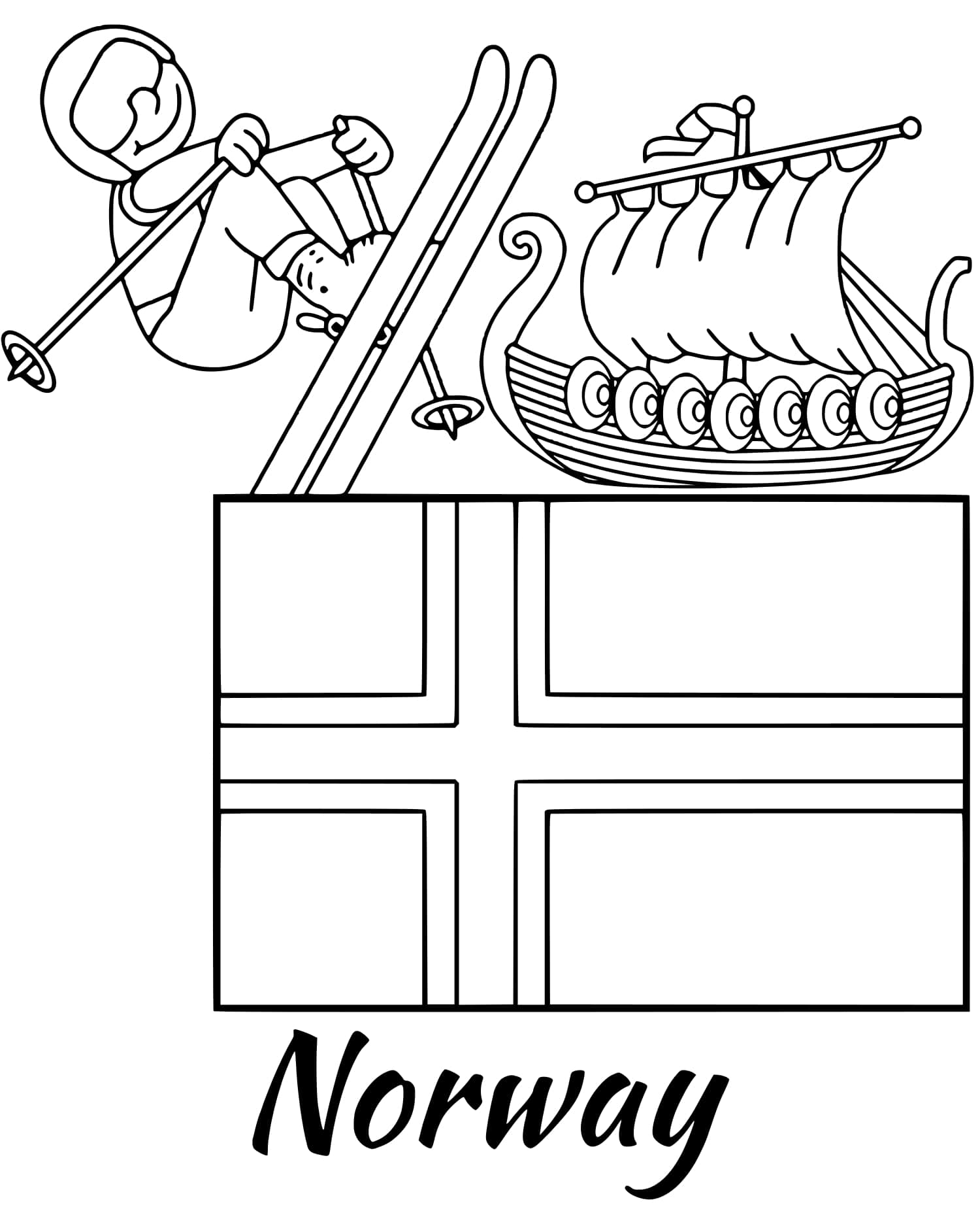 Coloriage Norway Drapeau Skiing - Drapeau à imprimer