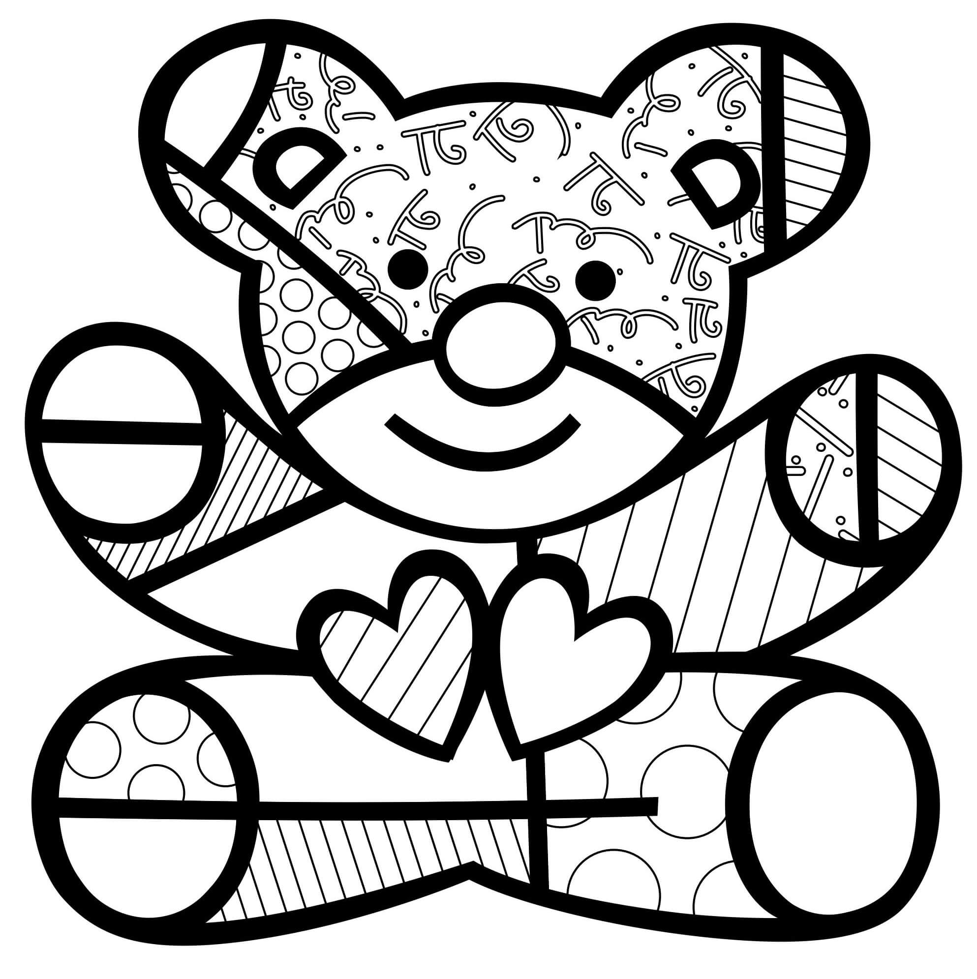Coloriage Nounours Ourson Cœurs Par Romero Britto - Romero britto à imprimer