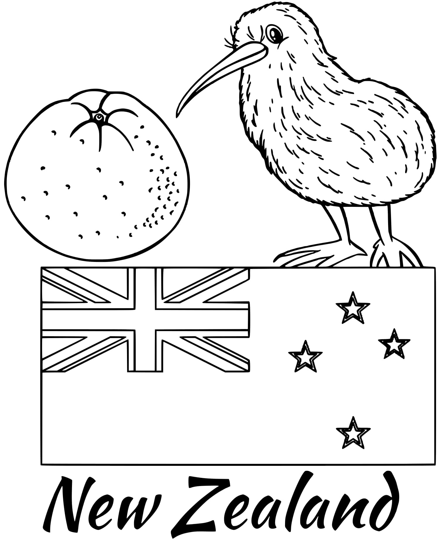 Coloriage Nouvelle Zellande Drapeau Kiwi - Drapeau à imprimer