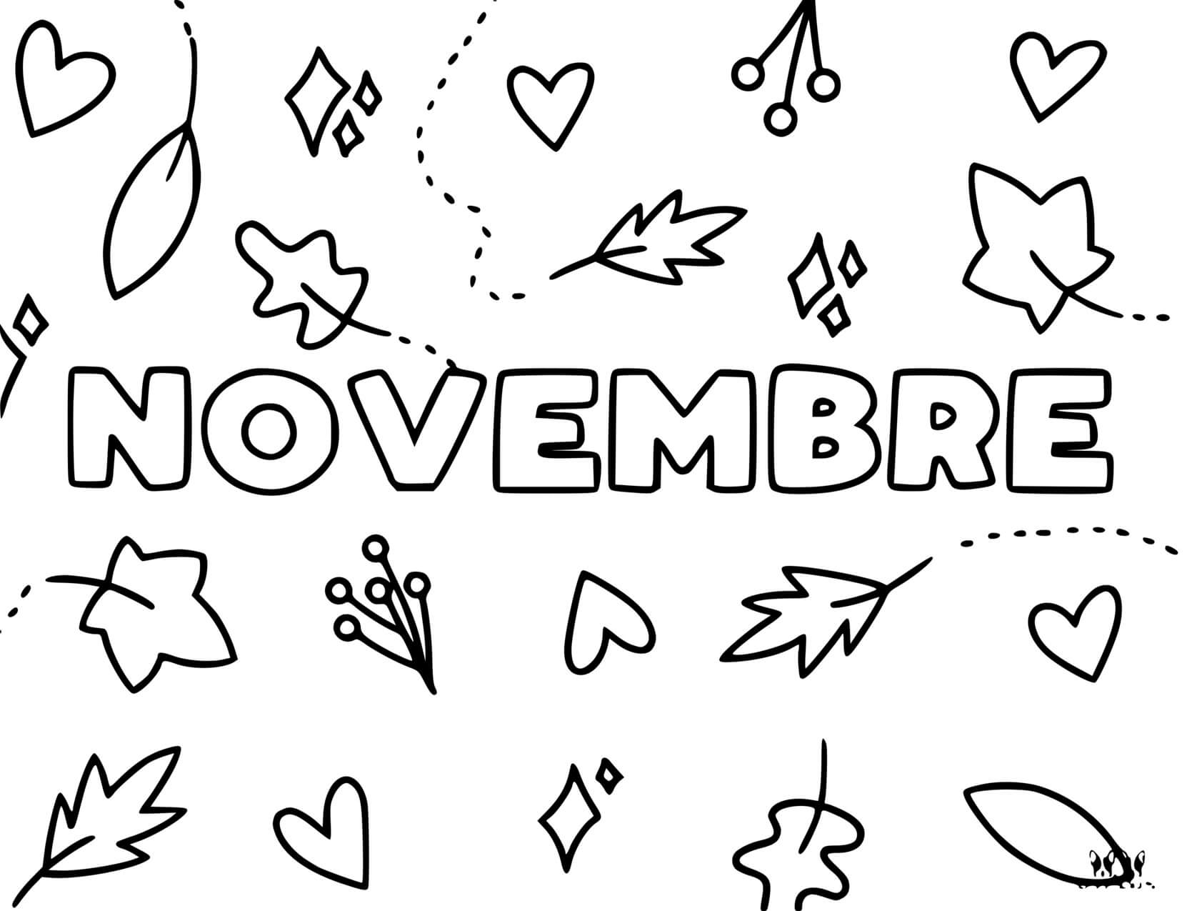 Coloriage Novembre Feuilles Automne - Novembre à imprimer