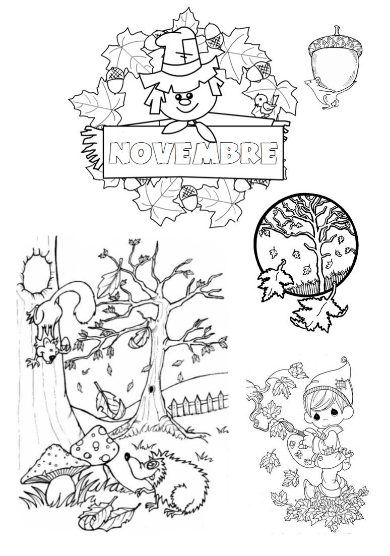 Coloriage Novembre Paysage Arbre Feuille Automne - Novembre à imprimer