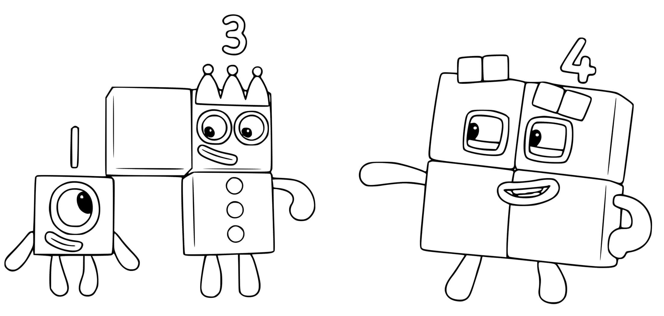 Coloriage Numberblocks 1 3 4 One Two Four - Numberblocks à imprimer