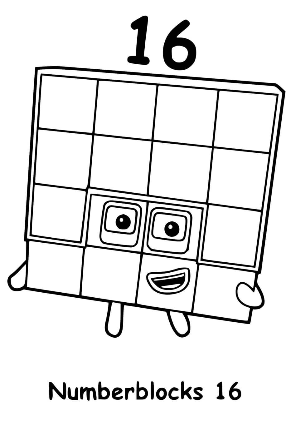Coloriage Numberblocks 16 Sixteen - Numberblocks à imprimer
