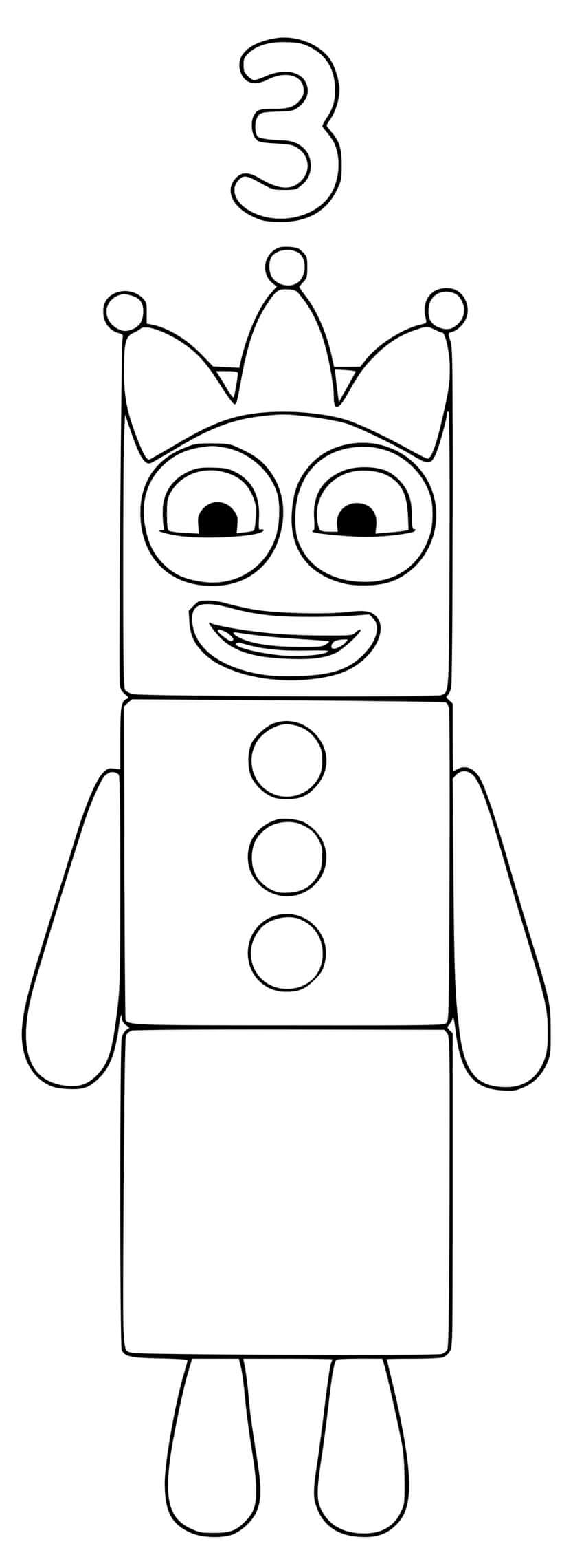 Coloriage Numberblocks 3 Three - Numberblocks à imprimer