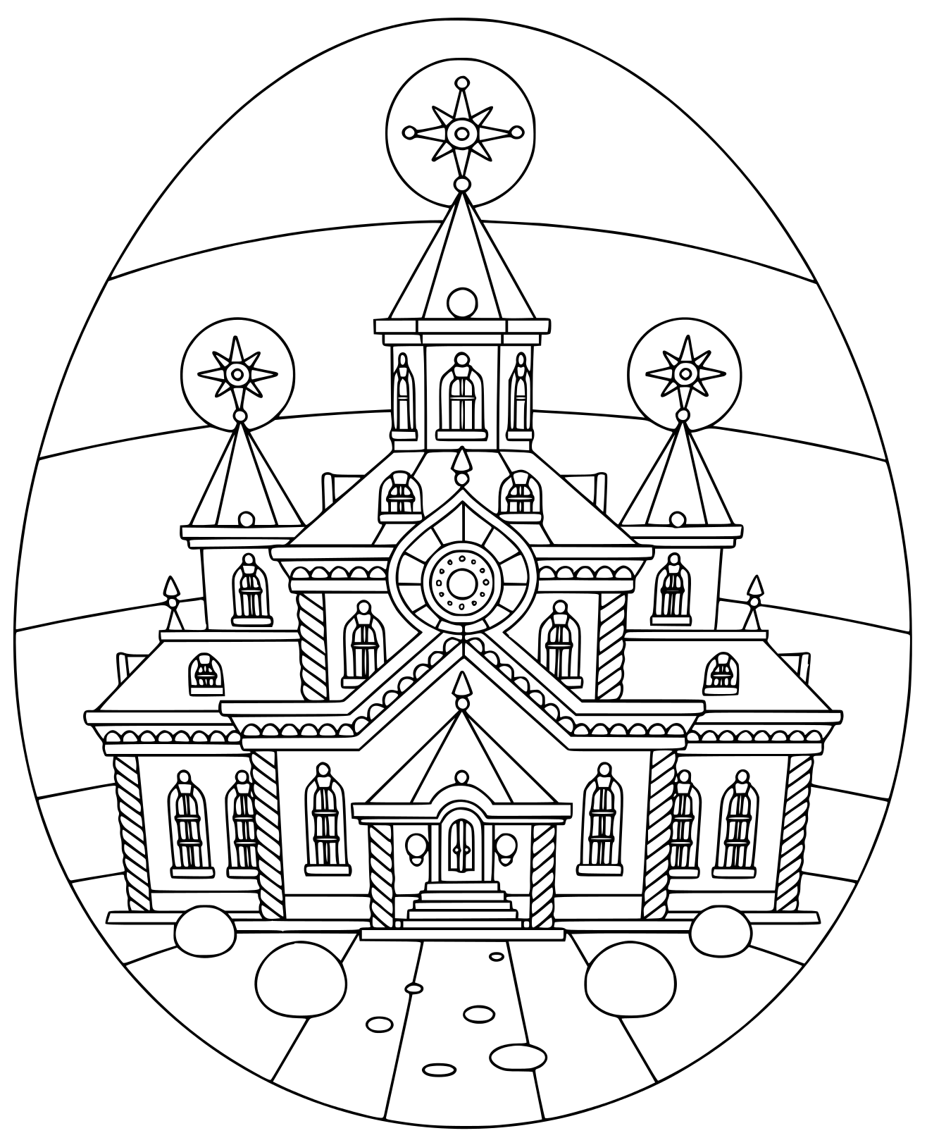 Coloriage Œuf De Pâques Avec Eglise Religion - Pâques à imprimer