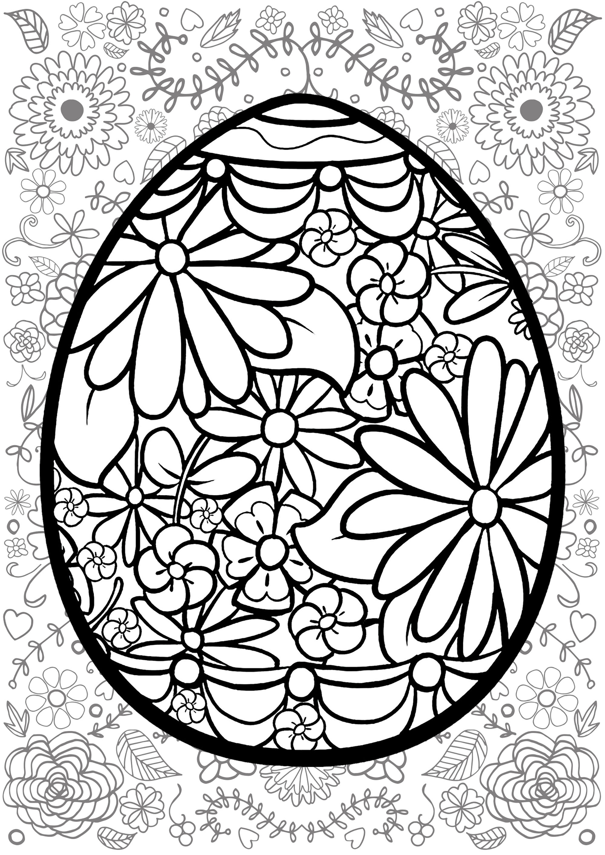 Coloriage Œuf De Pâques Avec Fond Fleuri - Pâques adulte à imprimer