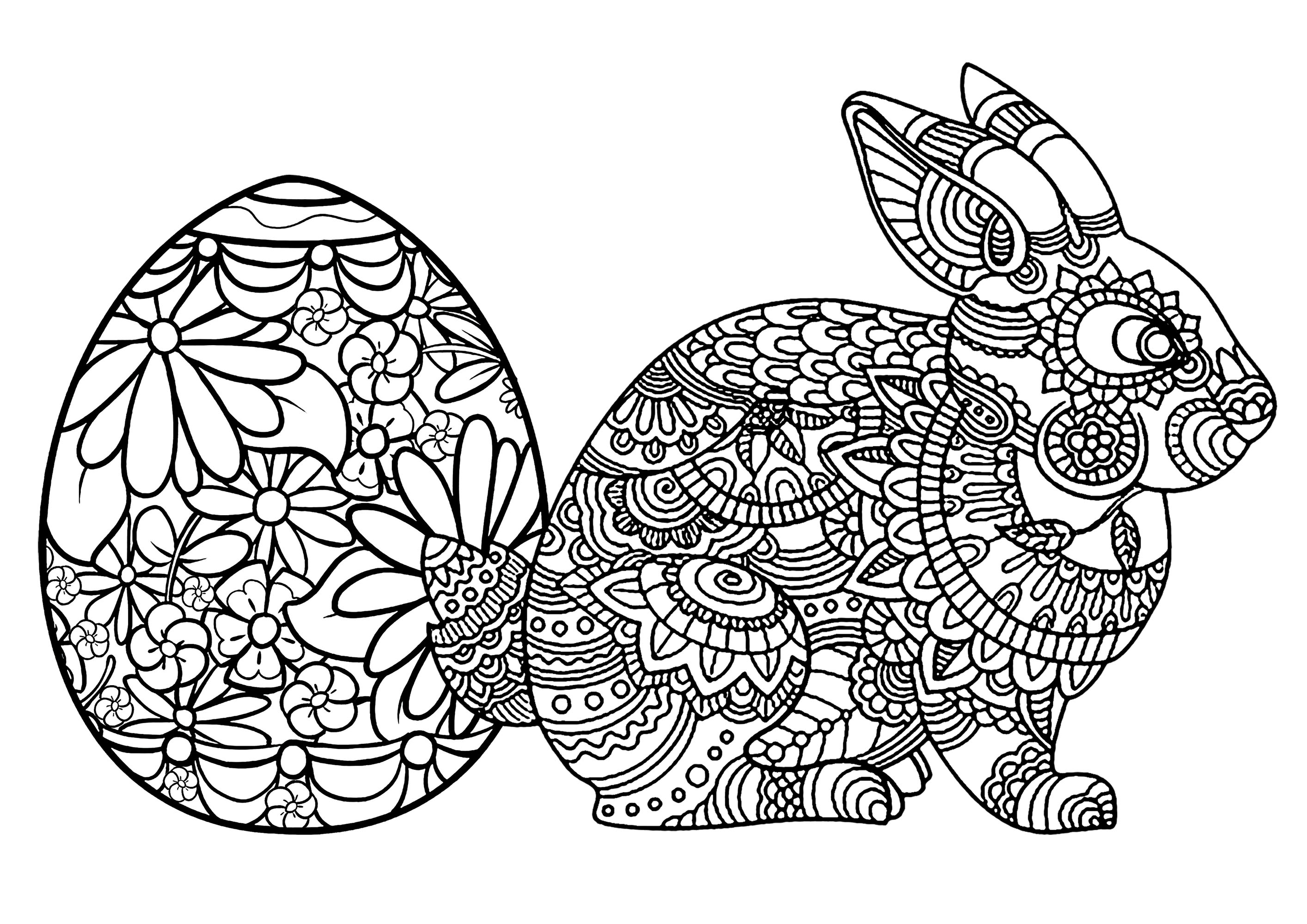 Coloriage Œuf Et Lapin De Pâques Adulte - Pâques adulte à imprimer