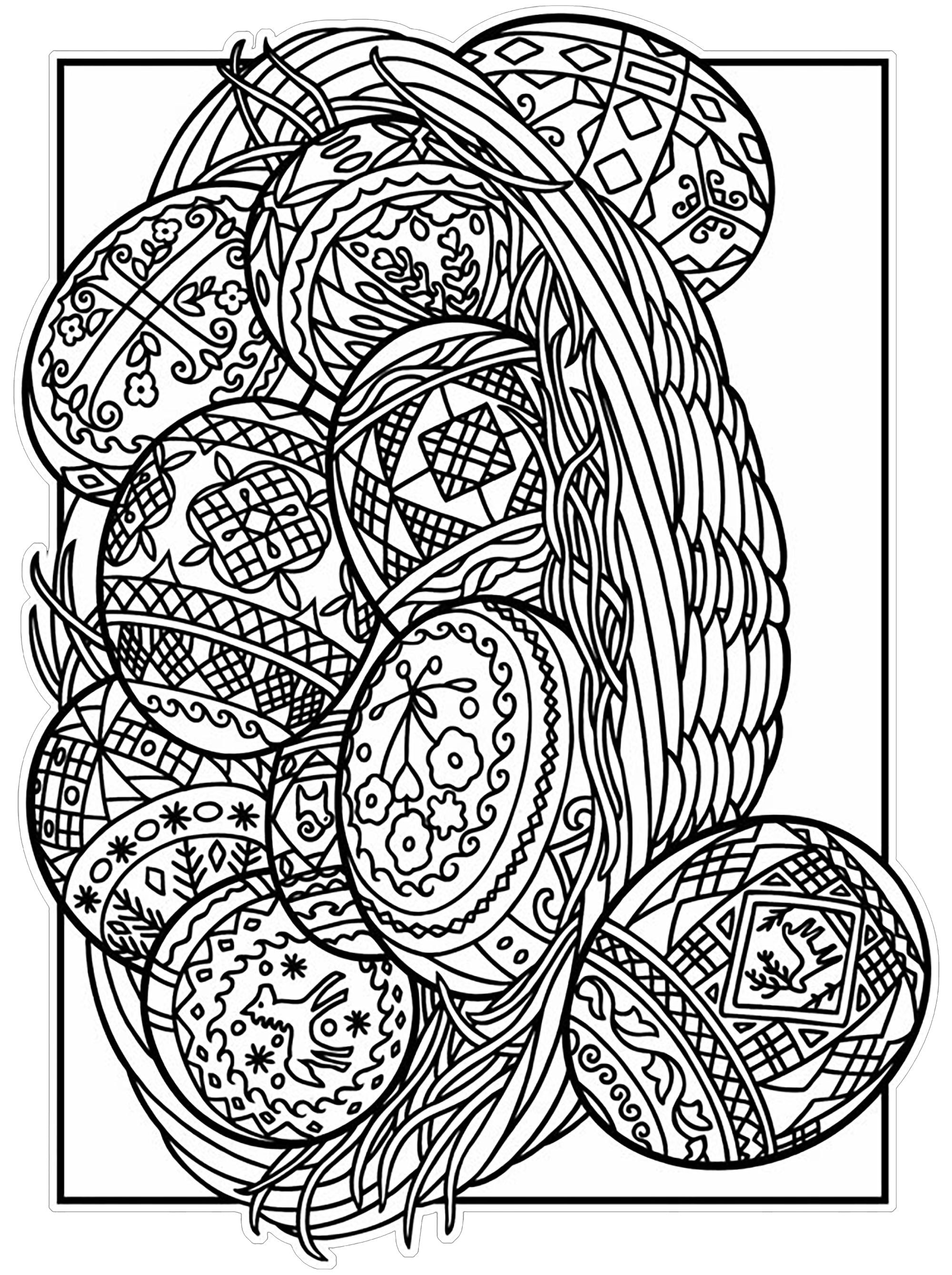 Coloriage Œuf de Pâques orné de motifs floraux - Pâques adulte à imprimer
