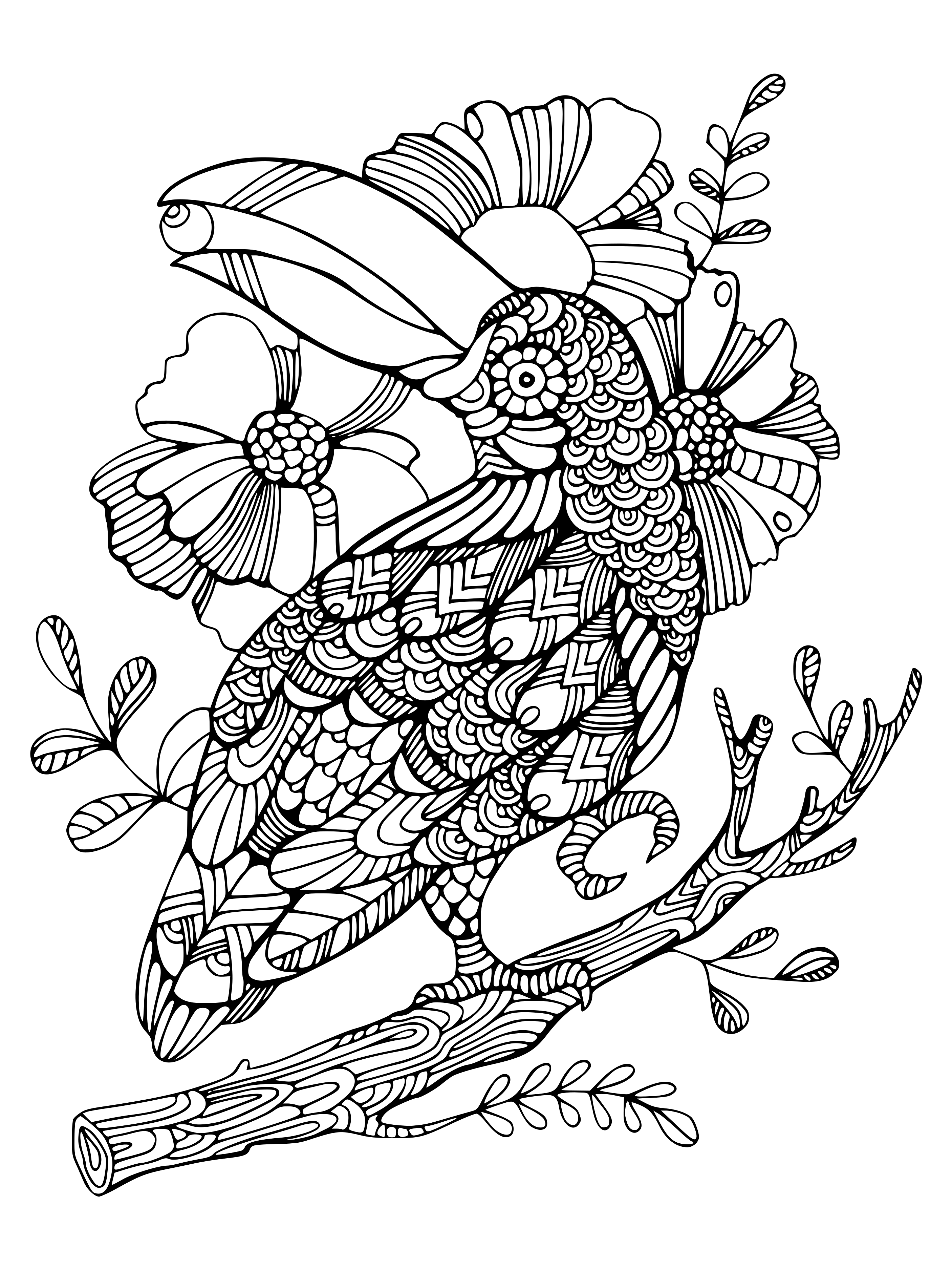 Coloriage Oiseau Mandala Toucan Zentangle Adulte - Oiseau à imprimer
