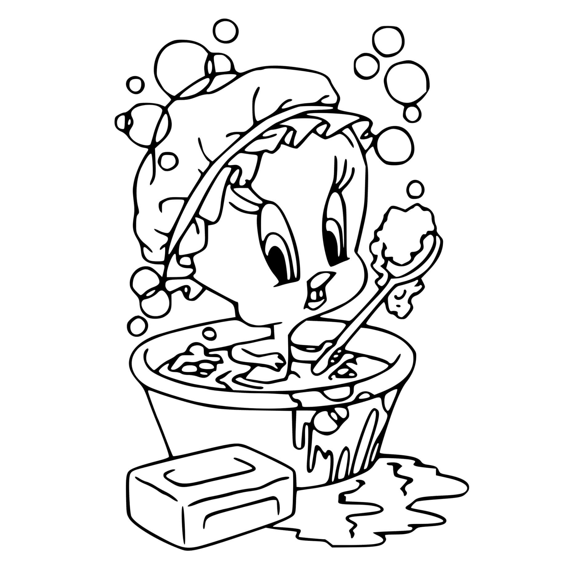 Coloriage Oiseau Titi Prend Son Bain - Titi à imprimer