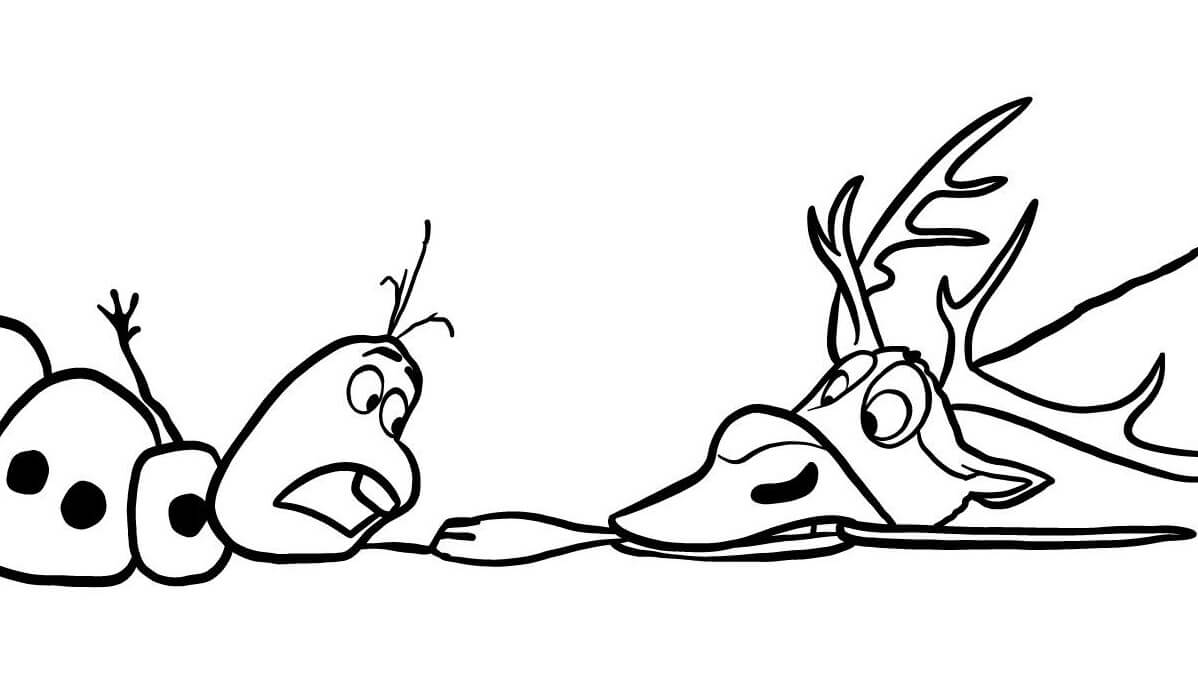 Coloriage Olaf Et Sven Qui Tire Le Nez De Olaf La Carotte - La Reine des neiges à imprimer