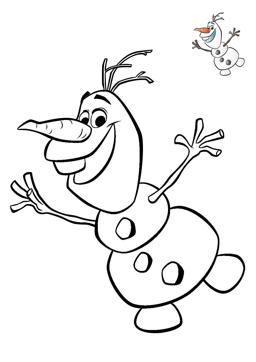 Coloriage Olaf le bonhomme de neige rigolo - La Reine des neiges à imprimer