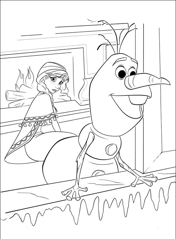 Coloriage Olaf Regarde Par La Fenêtre - La Reine des neiges à imprimer