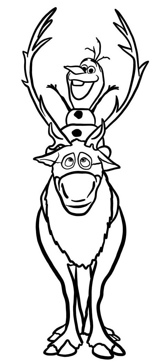 Coloriage Olaf Sur Le Dos De Sven - La Reine des neiges à imprimer