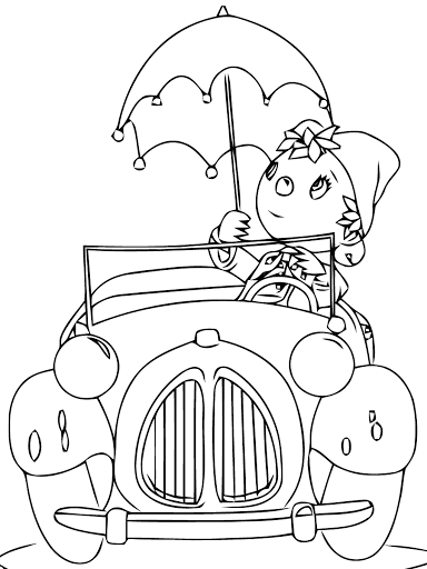 Coloriage Oui Oui Dans Une Voiture Avec Un Parapluie - Oui oui à imprimer