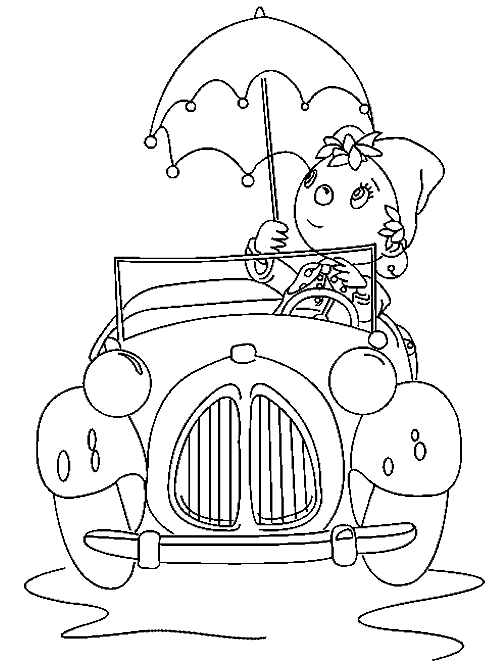Coloriage Oui Oui En Voiture Sous La Pluie - Oui oui à imprimer