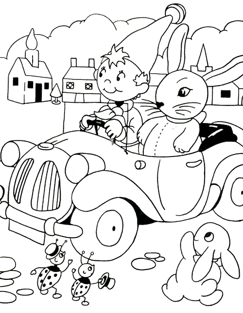 Coloriage Oui Oui Et Lapin En Voiture - Oui oui à imprimer
