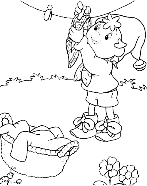 Coloriage Oui Oui Etend Le Linge - Oui oui à imprimer