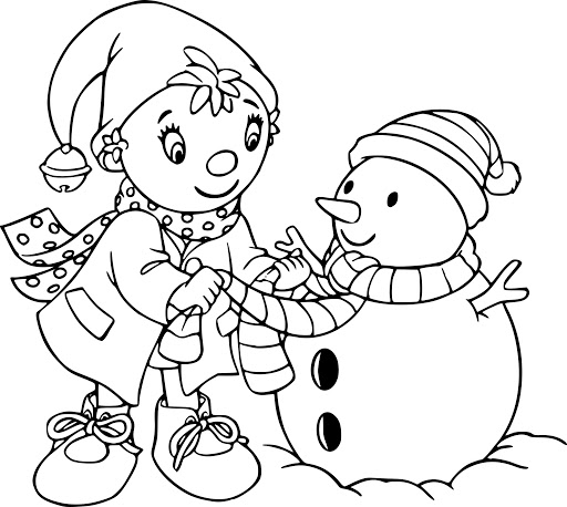 Coloriage Oui Oui Fait Un Bonhomme De Neige Hiver - Oui oui à imprimer