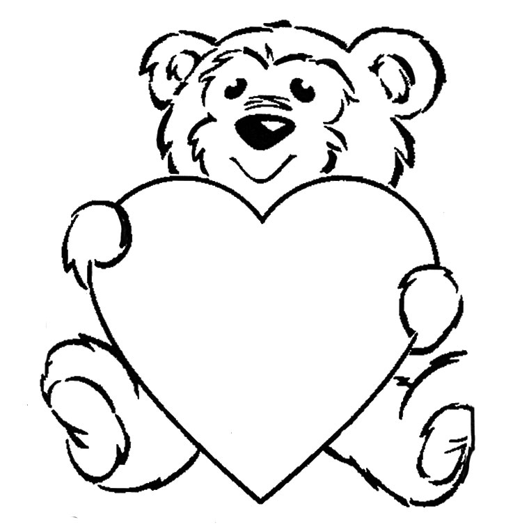 Coloriage Ours Cœur - Saint-Valentin à imprimer