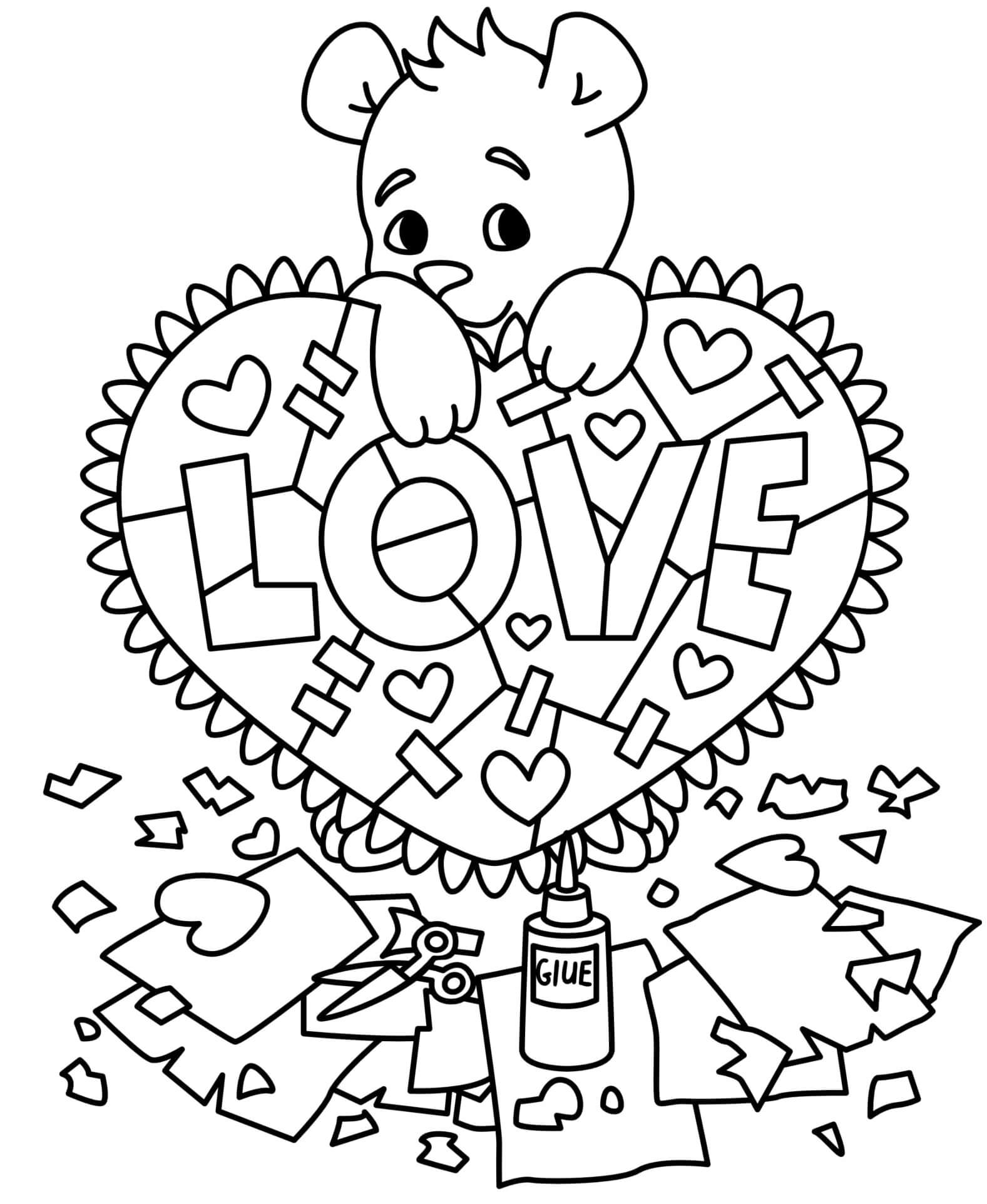 Coloriage Ours En Peluche Cœur Love Bricolage - Saint-Valentin à imprimer