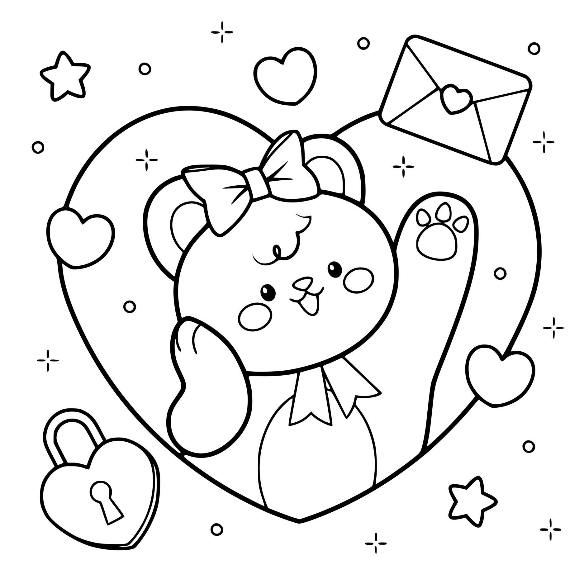 Coloriage Ours Kawaii Lettre Amour Saint Valentin - Saint-Valentin à imprimer