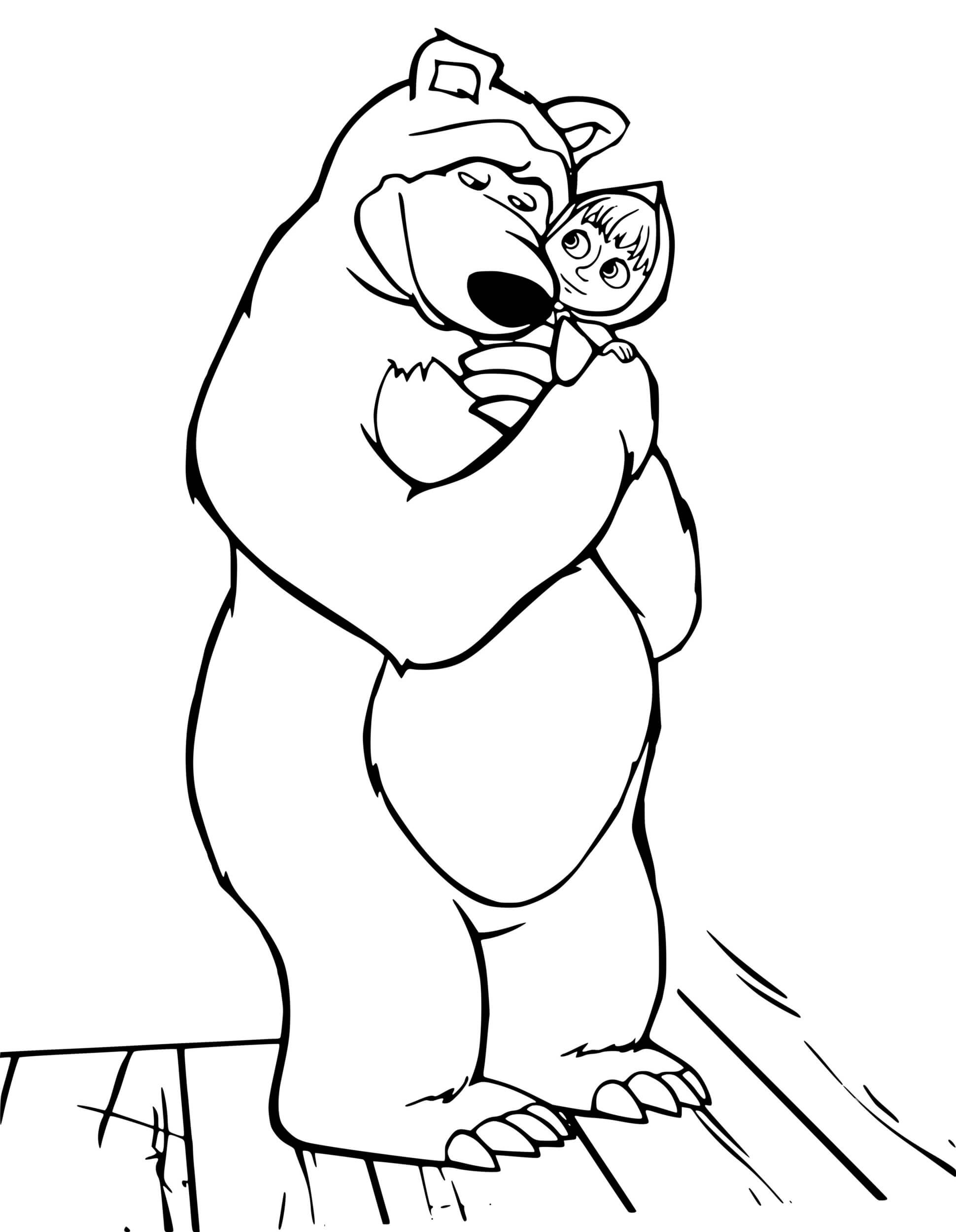 Coloriage Ours Masha Donne Un Câlin A Michka - Masha et michka à imprimer