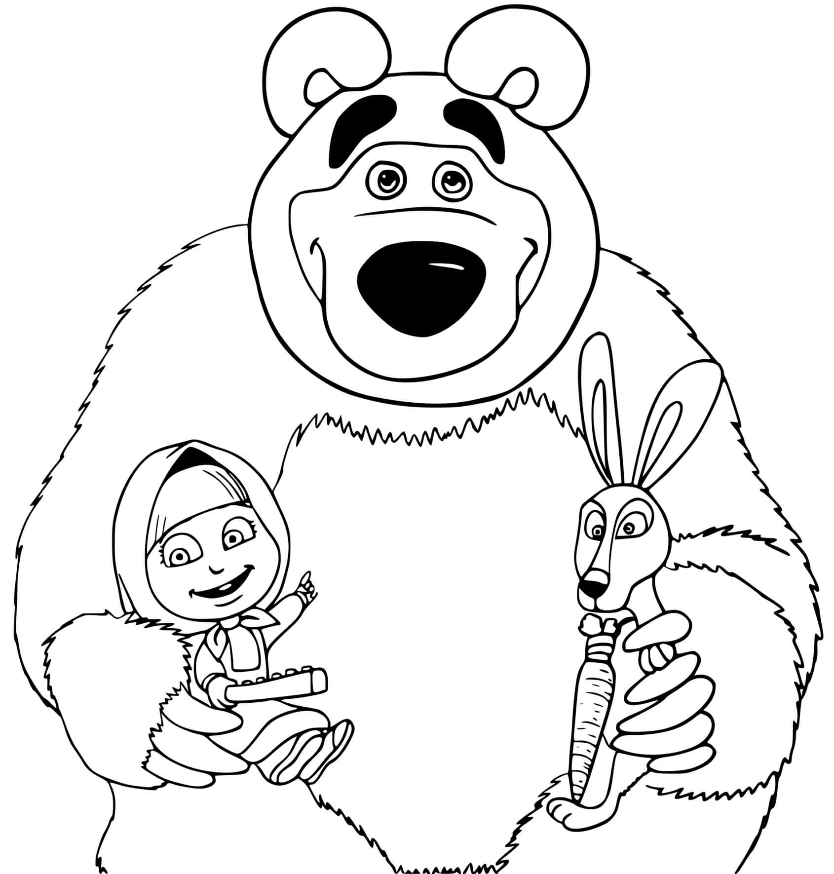 Coloriage Ours Michka Avec Masha Et Le Lievre - Masha et michka à imprimer