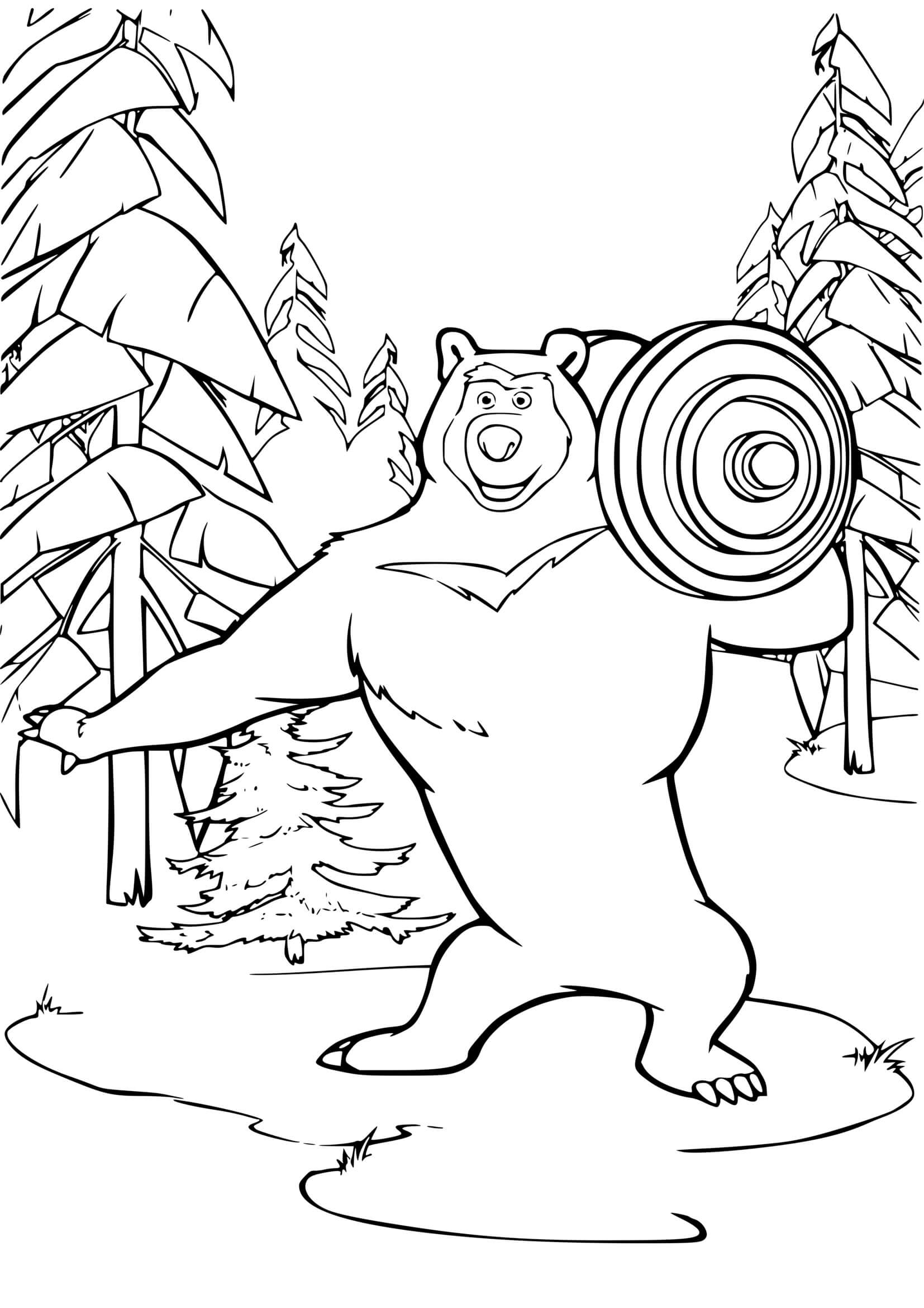 Coloriage Ours Michka Un Athlete Spotif De Haut Niveau - Masha et michka à imprimer