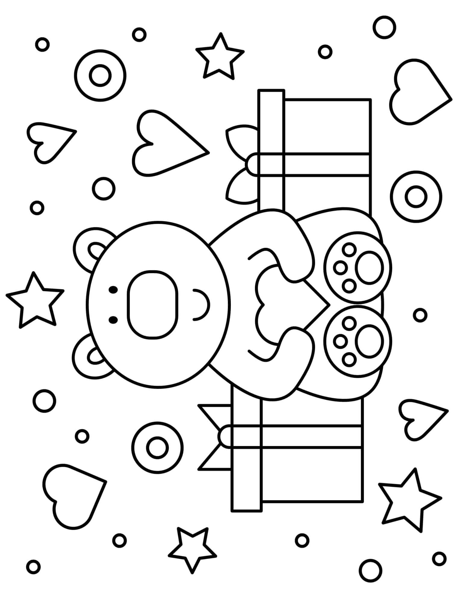 Coloriage Ours Peluche Cadeaux Cœurs Et Étoiles Maternelle - Saint-Valentin à imprimer