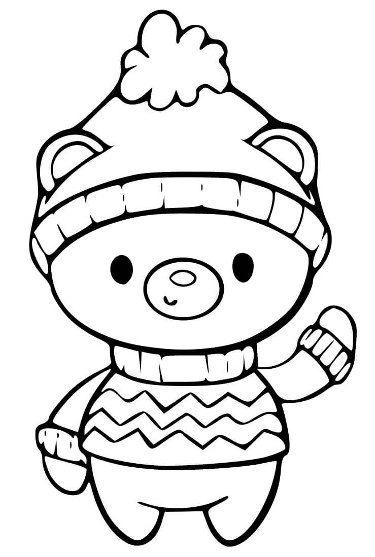 Coloriage Ours Polaire Avec Habits Hiver Pour Noël - Noël à imprimer