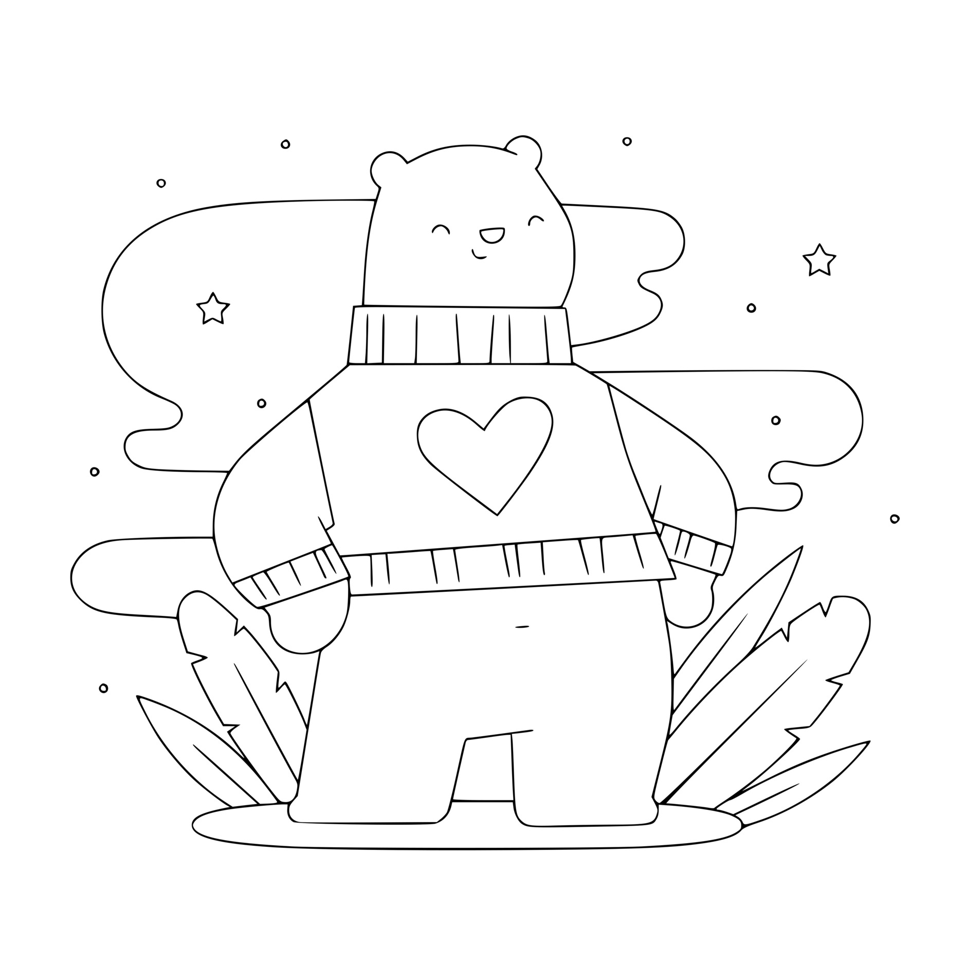 Coloriage Ours Pull Cœur Saint Valentin - Saint-Valentin à imprimer